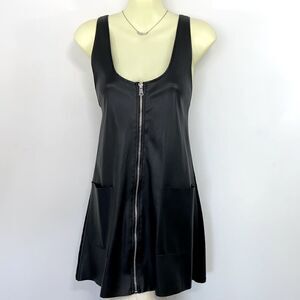 Zara Dress Black Mini Zip Front Faux Leather Accent Nwot Sz Sm
